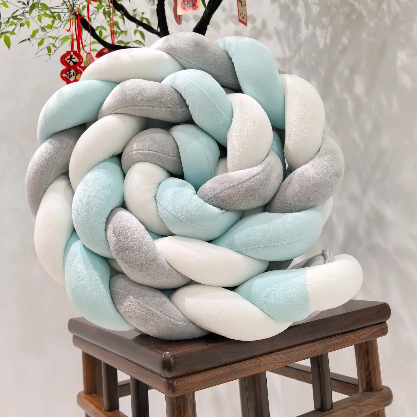 tresse de lit bébé | Gris Bleu Blanc Étoile de bébé