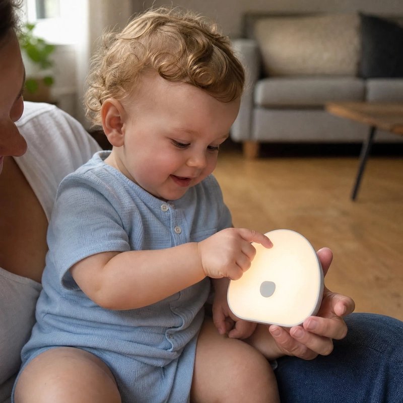 Enfant touchant une veilleuse bruit blanc portable et sans fil