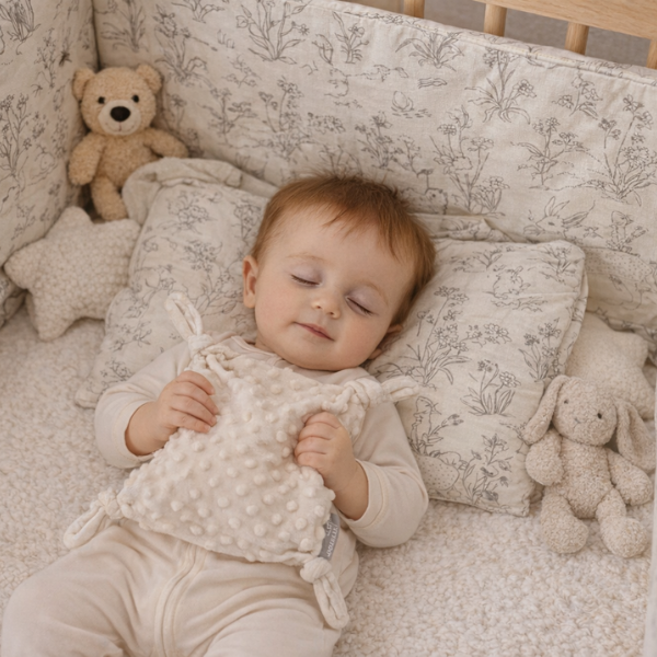 bebe endormi dans un lit avec tour de lit bebe beige