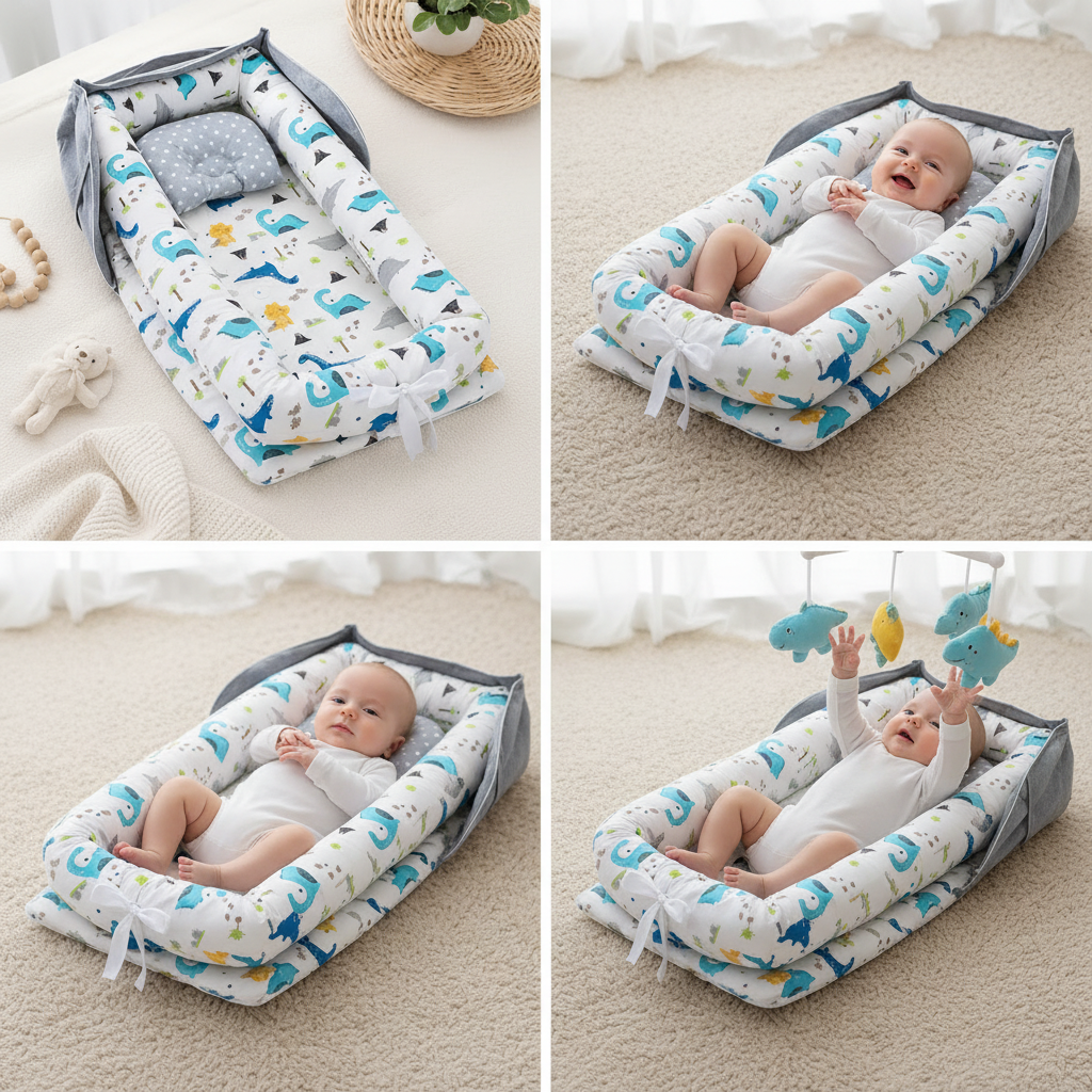 Réducteur de lit bébé portable Dinosaure – 3 vues bébé