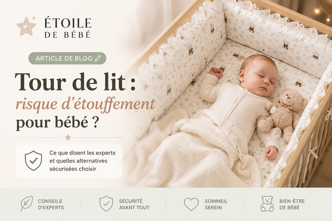 Bébé endormi dans un lit à barreaux avec un tour de lit rembourré — risques d'étouffement et alternatives sécurisées selon les experts