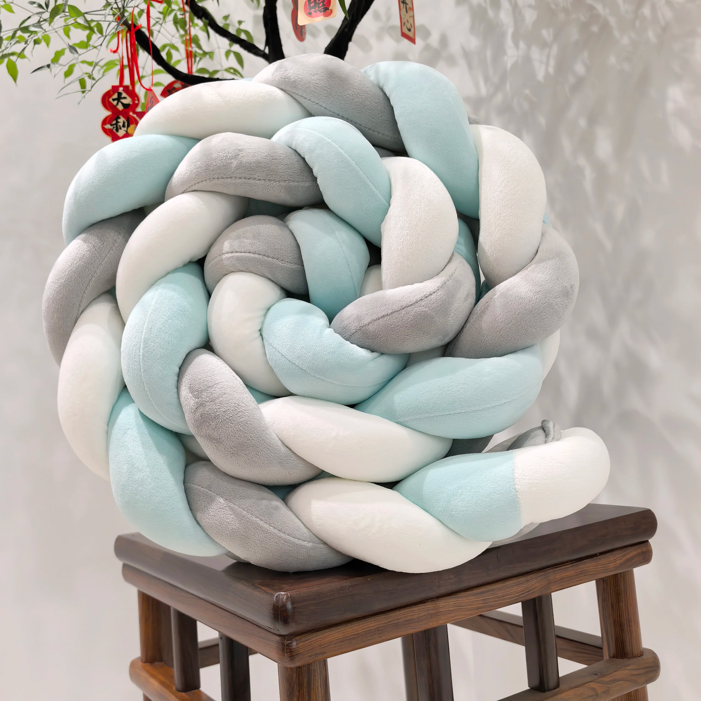 tresse de lit bébé | Gris Bleu Blanc
