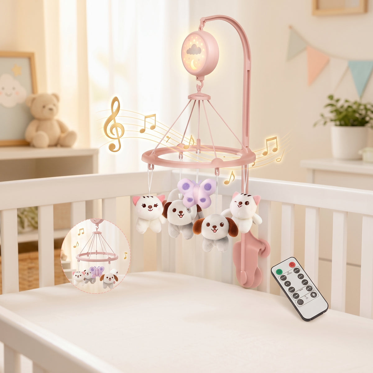 Activation à distance du mobile bébé musical et lumineux