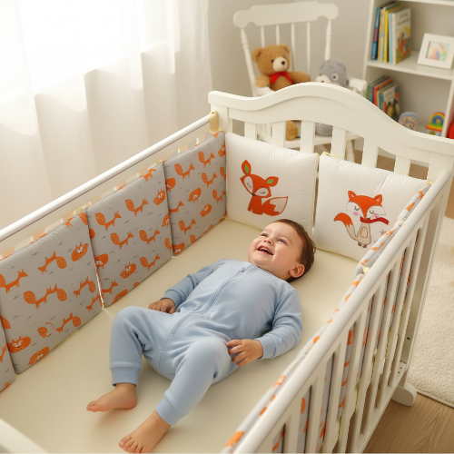 Bébé allongé tour de lit bébé garçon avec motifs de renards orange