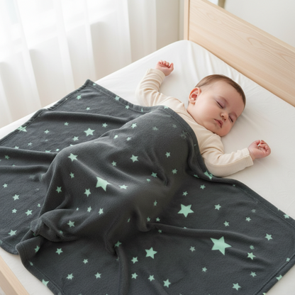 Bébé endormi avec couverture dans la couverture étoilée gris