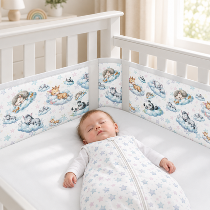 Bébé endormi dans un lit avec tour de lit respirant nuage