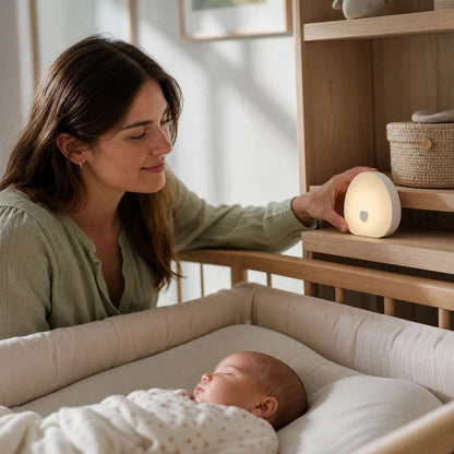 Bébé endormi paisiblement à côté d'une veilleuse bruit blanc musicale
