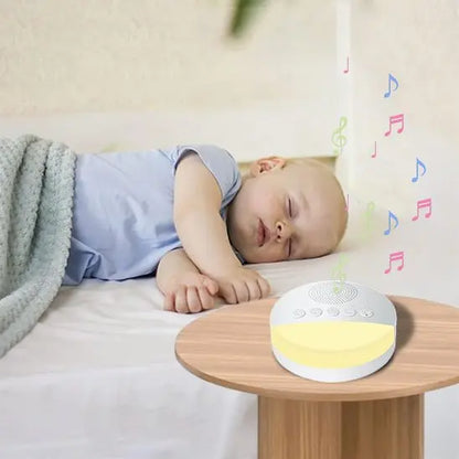 Bébé endormi avec une villeuse bruit blanc multifonction avec sons relaxants et minuterie intégrée.