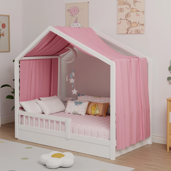 Ciel de lit cabane rose une pièces
