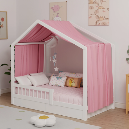 Ciel de lit cabane rose une pièces