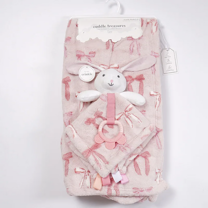 Couverture en polaire bébé rose avec doudou