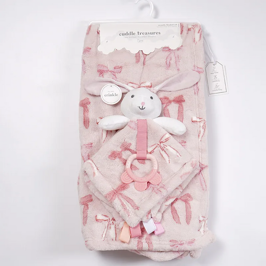 Couverture en polaire bébé rose avec doudou