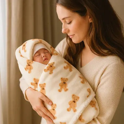 Couverture bebe Polaire beige 75×100 cm imprimé