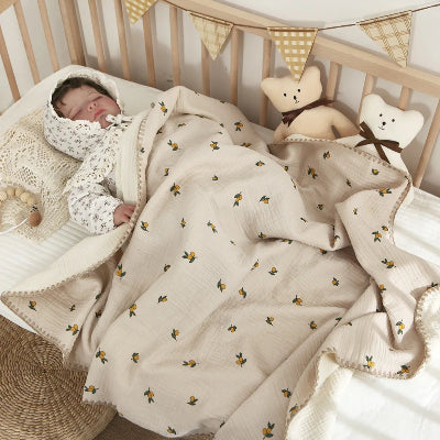 Couverture bébé coton beige imprimé o