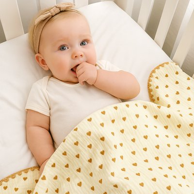 Couverture bébé crème motif petits cœurs marrons