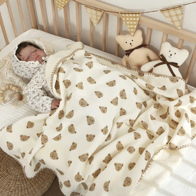 Couverture bébé en coton 110x130 crème marron