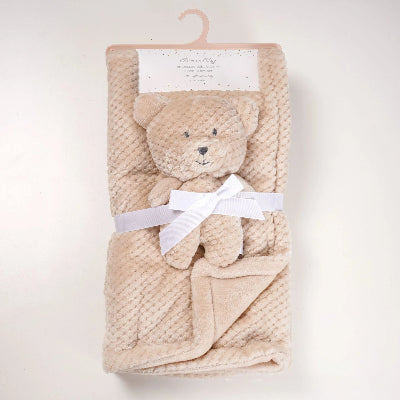 Couverture bébé polaire beige avec peluche design mixte pour fille et garçon