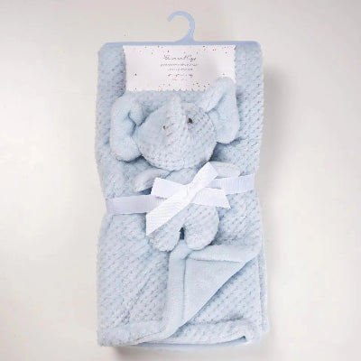 Couverture bébé polaire bleue avec peluche