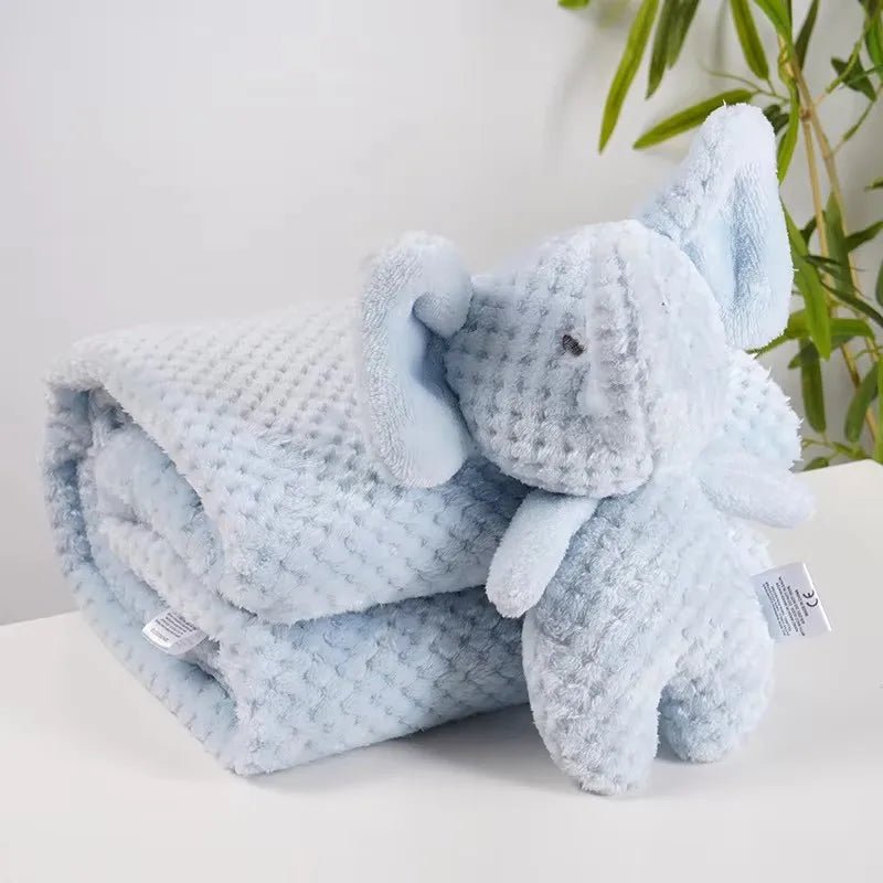 Couverture bébé polaire bleue roulée avec peluche 