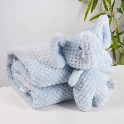 Couverture bébé polaire bleue roulée avec peluche 