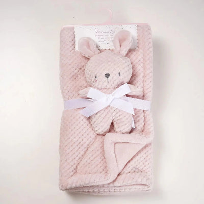 Couverture bébé polaire rose avec peluche