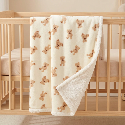 Couverture chaude bébé lapins créme, doublure effet laine d'agneau