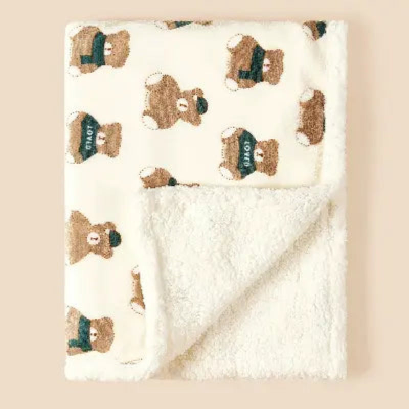 Couverture chaude bébé oursons verts et doublure sherpa