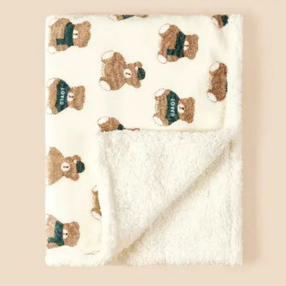 Couverture chaude bébé oursons verts et doublure sherpa