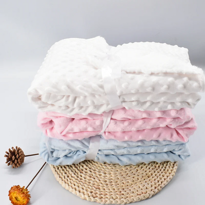 Couverture polaire pour bébé minky à bulles blanche, rose et bleue
