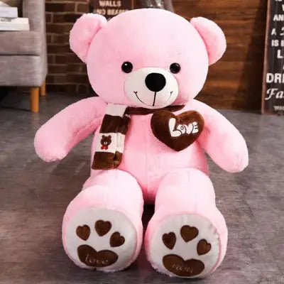 Doudou en peluche nounours géant brun rose