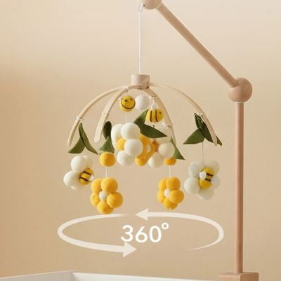 Mobile Bébé Musical en Bois Fleurs & Abeilles | Éveil Sensoriel dès la Naissance