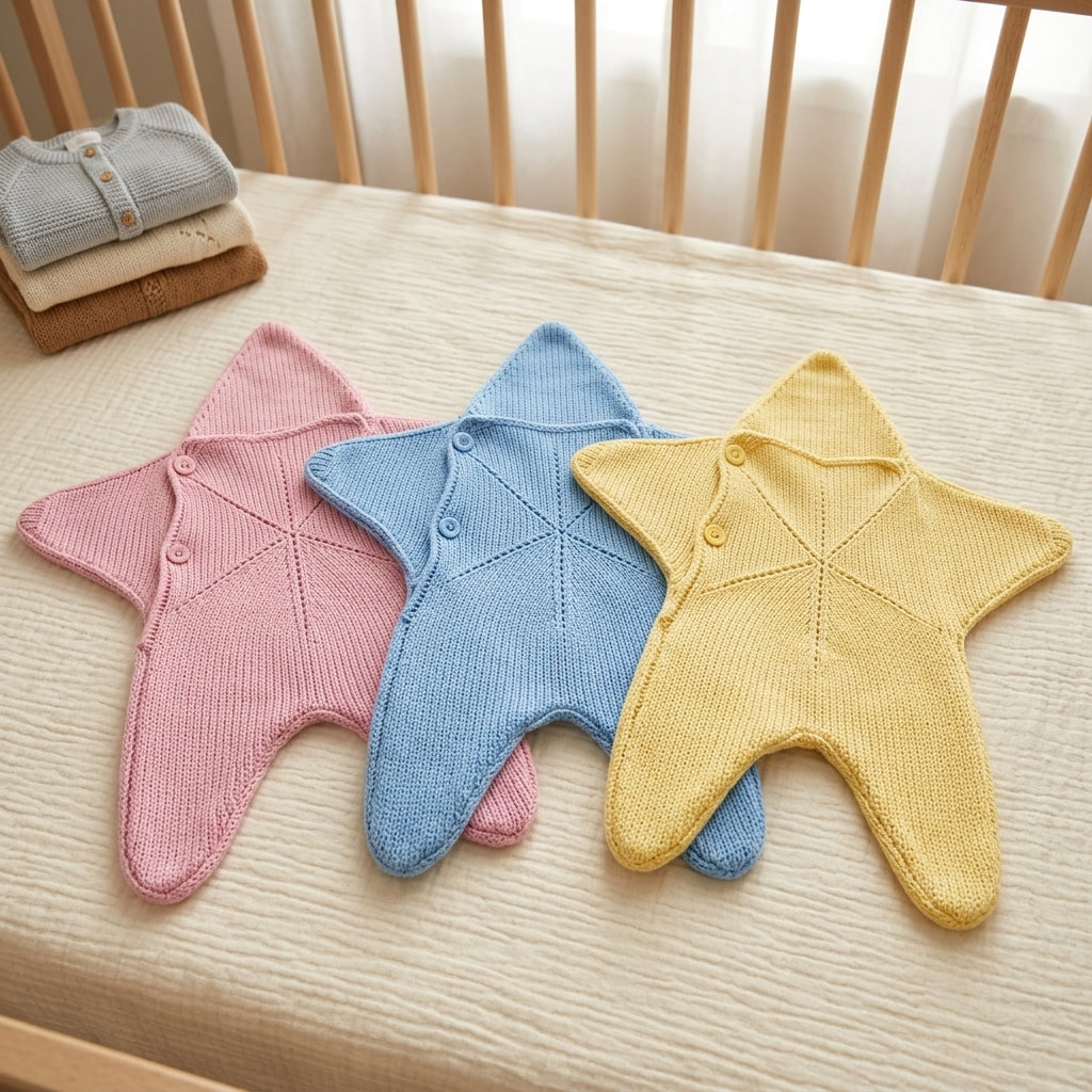 Couverture bébé étoile en tricot avec capuche