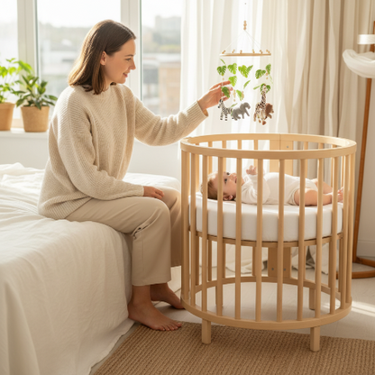 Maman bébé et mobile en bois bebe en feutre 