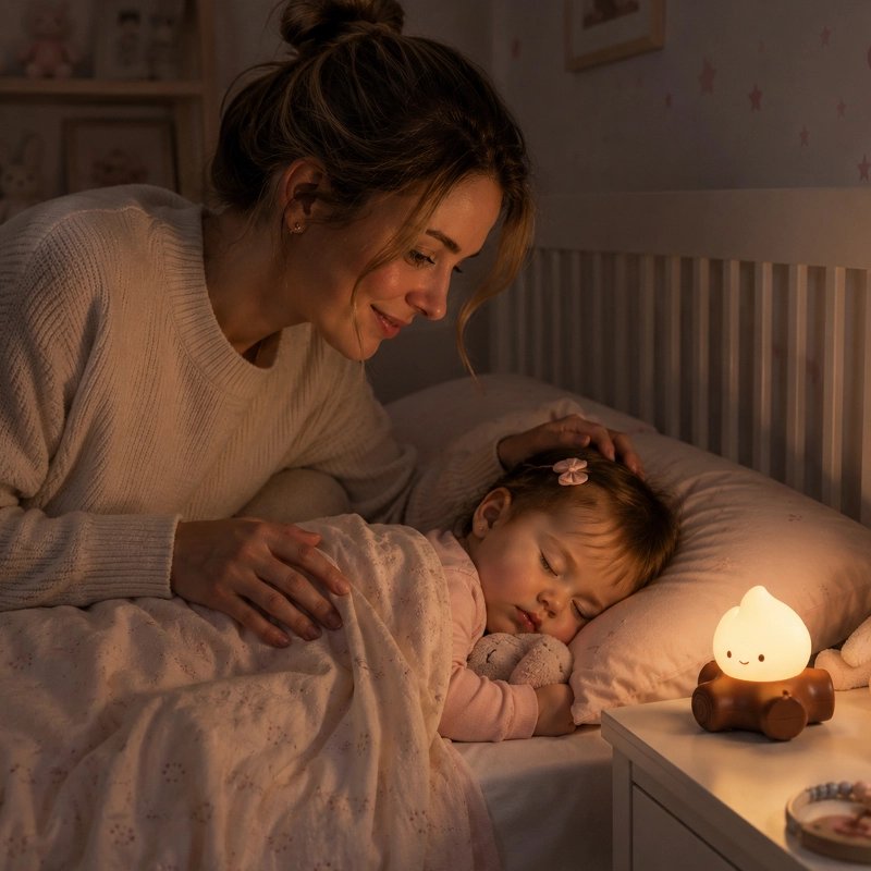 Maman et son enfant avec une veilleuse bébé bruit blanc