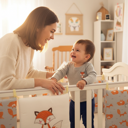 Maman fils tour de lit bébé renard pour garçon aux motifs orange