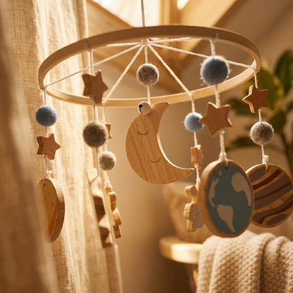 Mobile bébé étoile en bois avec lune et étoiles