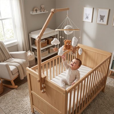 Mobile bébé étoile en bois décoratif favorisant l'éveil visuel du bébé