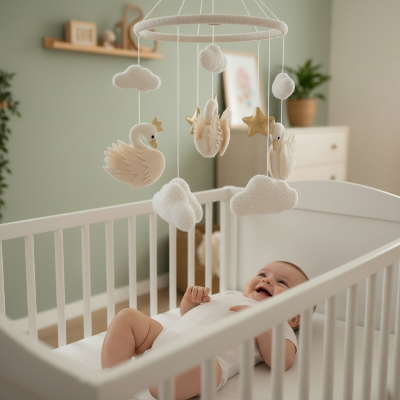 Mobile en bois bébé cynes nuages étoiles