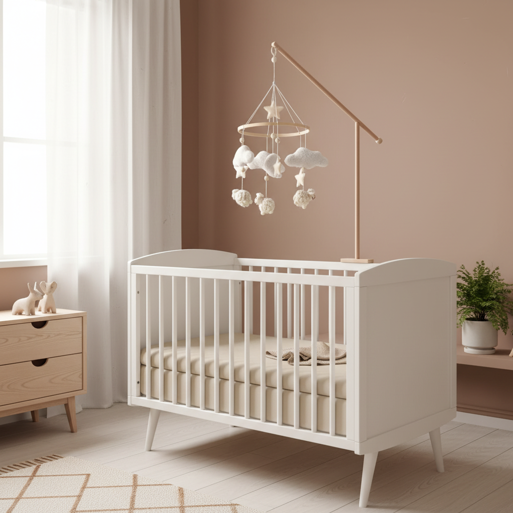 Mobile en bois bébé installé dans une chambre