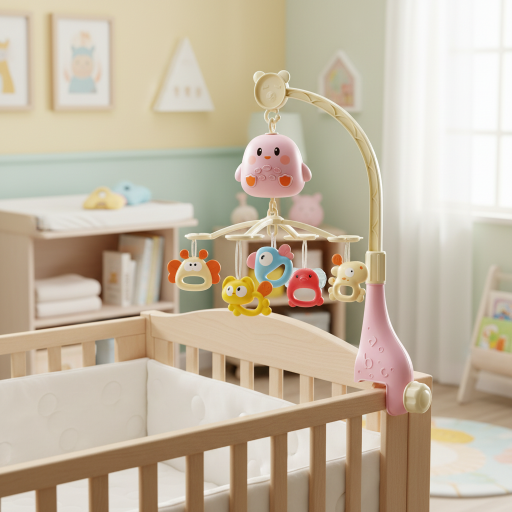 Mobile musical bébé lumineux rotation 360° – coloris Rose | Étoile de bébé