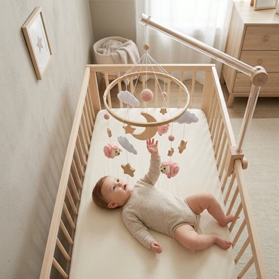 Mobile pour bébé avec bras en bois naturel ajustable