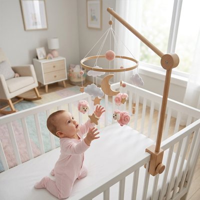 Mobile pour bébé en bois clair 