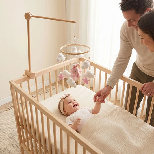 Mobile étoile bébé installé au-dessus du lit