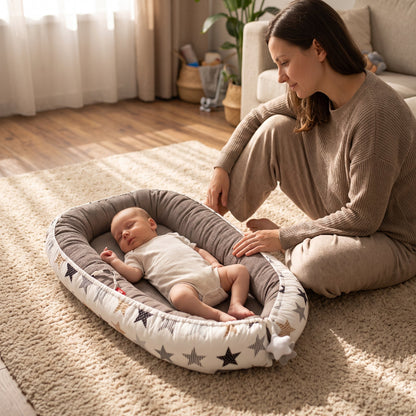 Nid douillet bébé au sol, bébé endormi près de sa maman