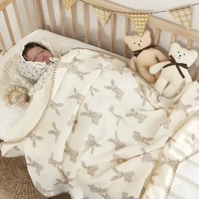 Plaid bébé en coton 110x130 cm motif lapin