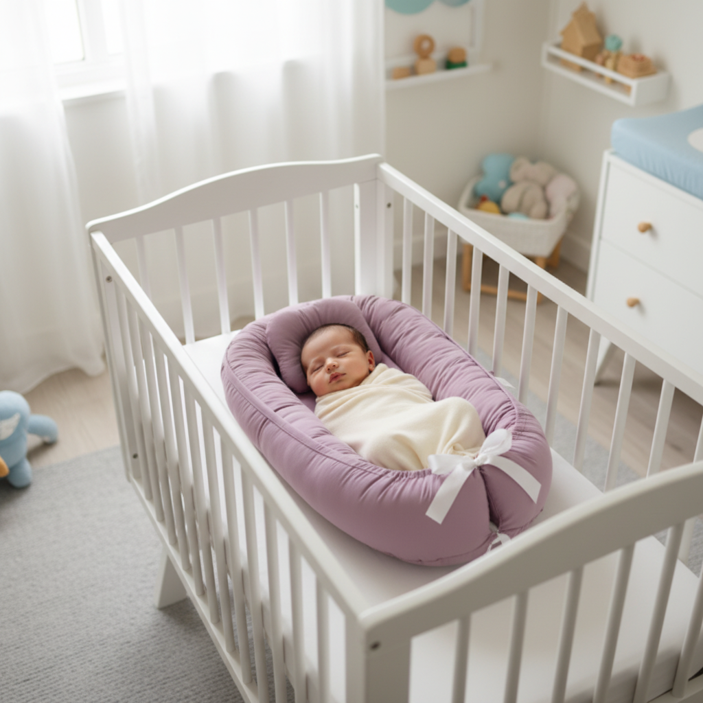 Réducteur de lit bébé mauve