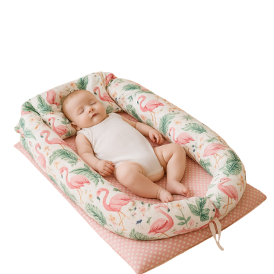 Réducteur lit de bébé Nid 3 en 1 en coton rose