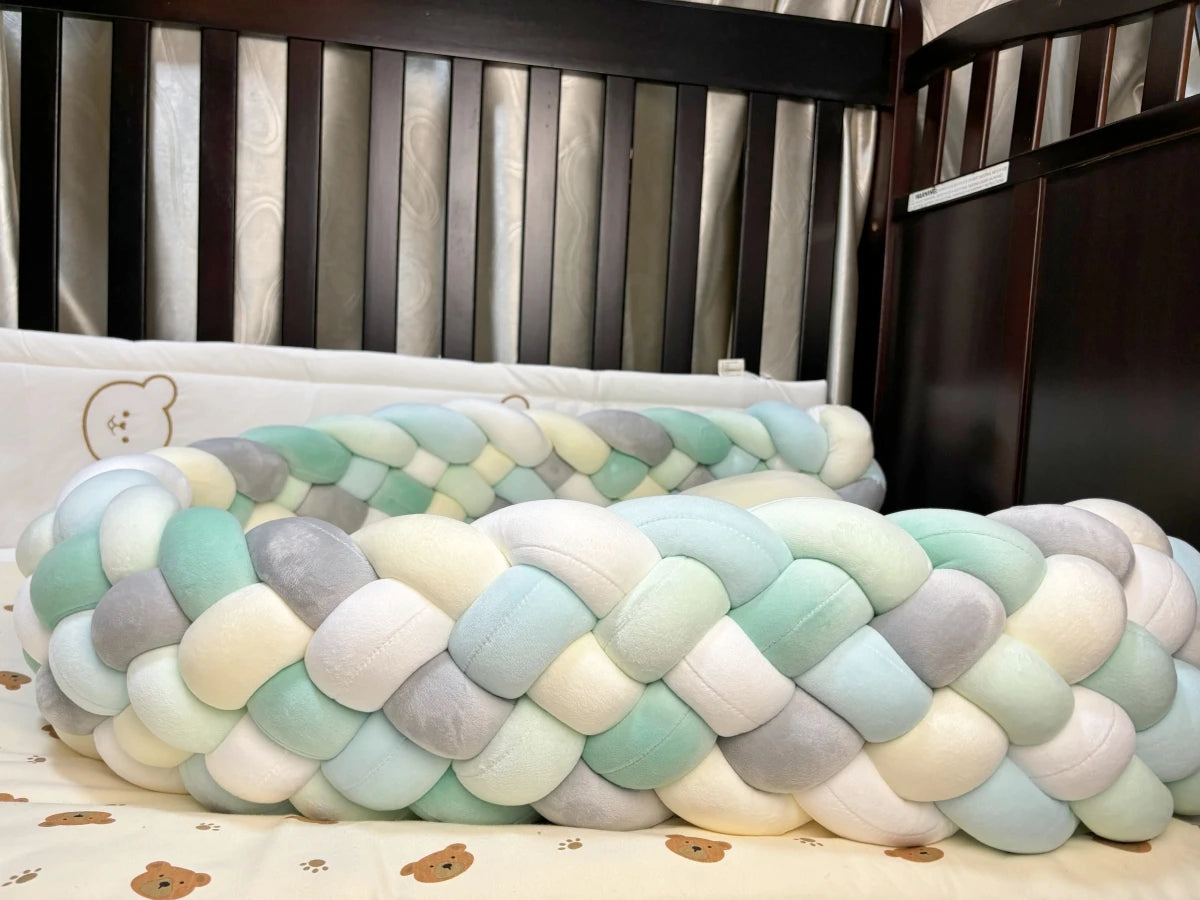 Tresse de lit bébé | 6 brins Vert menthe Bleu Vert Gris Blanc Jaune pâle