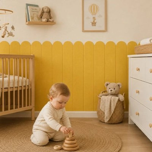 Sticker mural chambre bébé jaune effet vagues doux