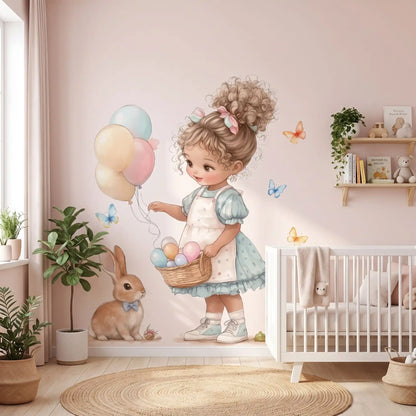 Sticker mural fillette lapin mur chambre enfant